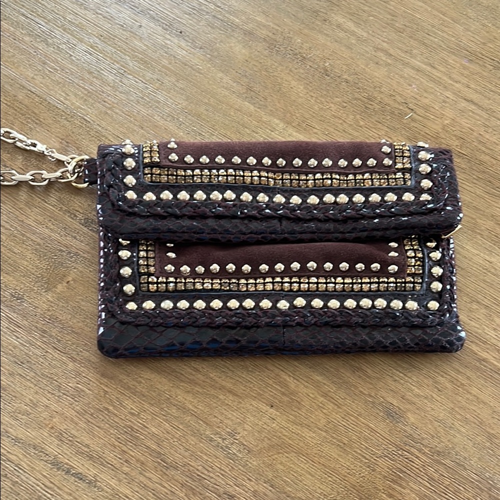 Cache Brown Studded Leather Wristlet